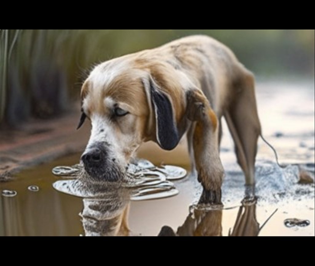 pies pije z kałuży wodę